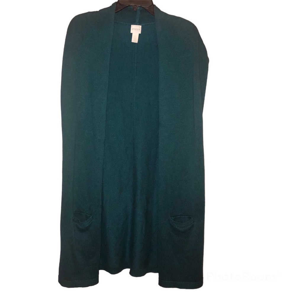 Chico’s Sleeveless Open Front Pocket Cardigan Sweater Teal Green 0